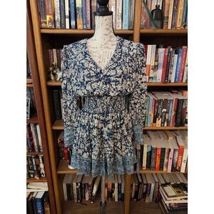 Intermix Women’s Lana Floral Smocked Blue Mini Dress Size XS 2